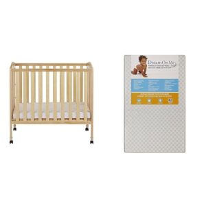 Dream On Me 3 in 1 Portable Folding Stationary Side Crib with Dream On Me 3 Portable Crib Mattress, White