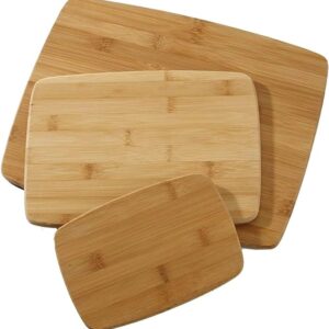 Farberware 3-Piece Kitchen Cutting Board Set, Reversible Chopping Boards for Meal Prep and Serving, Charcuterie Board Set, Wood Cutting Boards, Assorted Sizes, Bamboo