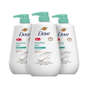 Dove Body Wash with Pump Sensitive Skin 3 Count Hypoallergenic, Paraben-Free, Sulfate-Free, Cruelty-Free, Moisturizing Skin Cleanser Effectively Washes Away Bacteria While Nourishing Skin 30.6 oz