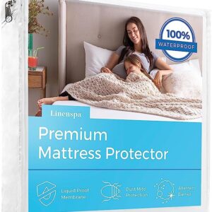 Linenspa Waterproof Smooth Top Premium King Mattress Protector, Breathable & Hypoallergenic King Mattress Covers White