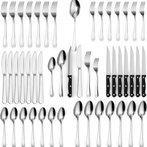 Tribal Cooking 48 Piece Silverware Set – Service for 8 – Stainless Steel Flatware serving set – Cutlery Set – Knives, Fork, and Spoon – Utensil sets – Dishwasher Safe – Stunning Polished Finish