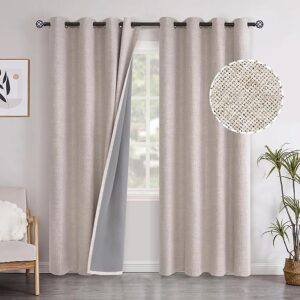 YoungsTex Linen Textured Blackout Curtains for Bedroom 84 Inches Length, Grommet Thermal Insulated Linen Full Room Darkening Curtains for Living Room, 2 Panels, 52 X 84 Inch, Beige