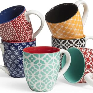 DOWAN Coffee Mugs Set of 6, Colorful 19 oz Large Porcelain Mugs with Handle for Coffee Tea and Cocoa, Ceramic Coffee Cups for Women Men, Thanksgiving Christmas Housewarming Gift