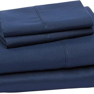 Amazon Basics Lightweight Super Soft Easy Care Microfiber 4-Piece Bed Sheet Set with 14-Inch Deep Pockets, Full, Navy Blue, Solid