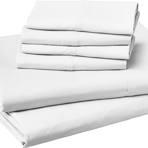 Amazon Basics Lightweight Super Soft Easy Care Microfiber 4-Piece Bed Sheet Set with Extra Pillowcases, King, Bright White, Solid