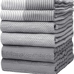 Premium Kitchen,Hand Towels (20”x 28”, 6 Pack) Large Cotton, Dish, Flat & Terry Towel Highly Absorbent Tea Towels Set with Hanging Loop Gray