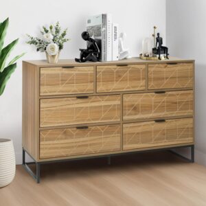 Unovivy 7 Drawer Dresser for Bedroom, Wide 47” Chest of Drawers, Wooden Top and Sturdy Metal Foot Frame for TV Stand up to 60 inch, Storage Dressers Organizer for Living Room, Closet, Hallway